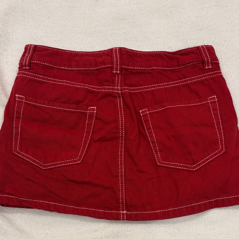 Garage Red Mini Skirt with White Stitching - Picture 2 of 4